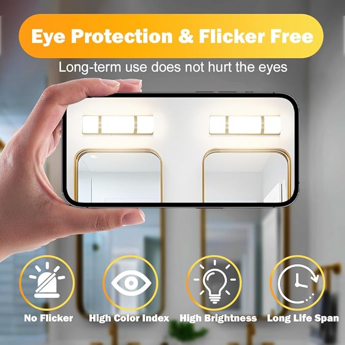 LED Bathroom 16 Inch Vanity Lighting Fixtures | CRI 90 4000K Matte Gold Wall Sconces Set of Two with White Frosted Glass Lamp Shade | 120V 15W 1200LM Dimmable with Dimmer Switch(not Included)