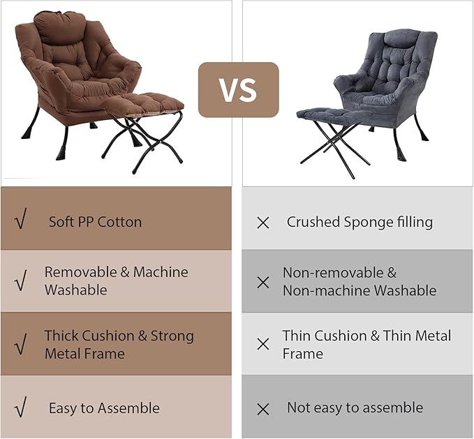 Lazy Chair with Ottoman, Modern Chair with Folding Footrest, Lounge Accent Chair, Comfortable Reading Chair (Dark Brown)