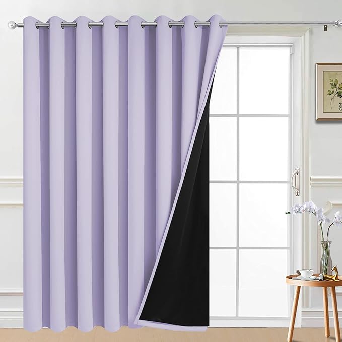 Yakamok 100% Blackout Thermal Insulated Grommet Curtains, Noise Reducing Barrier Panel for Sliding Glass Door, 2 Thick Layers Heat Full Light Blocking Patio Door Drapery, Lilac, W100 x L96, 1 Panel