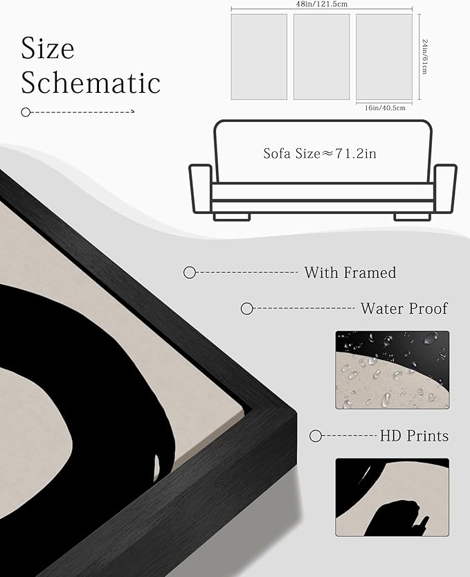 KUVIOKE Black Abstract Framed Wall Art Ink Wash Minimalist Lines Painting Artwork for Bedroom Living Room Hallway Decor Ready to Hang 16x24in (Black Framed)