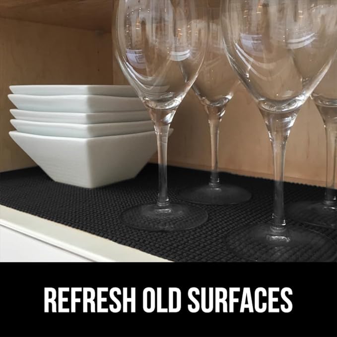 GORILLA GRIP powerGRIP Drawer Shelf and Cabinet Liner, Thick Strong Hold, Non-Adhesive Liners Protect Kitchen Cabinets and Cupboard, Bathroom Drawers, Easy Install, Breathable Mat, 24" x30', Black