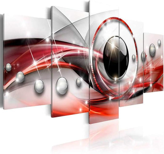 AWLXPHY Decor Abstract Canvas Wall Art Orange Red Black Gray Framed Painting for Living Room Decor Modern Colorful Simple Circle Round Line HD Print Artworks Giclee 5 Pieces (Black, W40 x H20)…