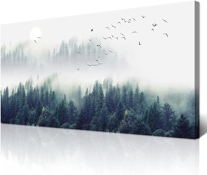Wapluam Canvas Wall Art For Living Room Bedroom Wall Decor Modern Home Decor Office Wall Decorations Fog Forest Landscape Wall Painting Stretched And Framed Pictures Ready To Hang Art Works 40 X 20