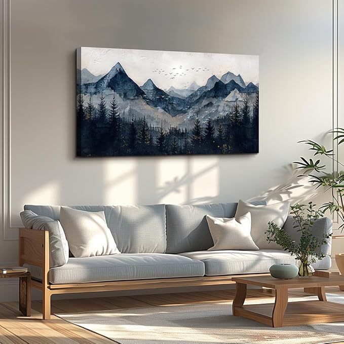 Wapluam Wall Art for Living Room Home Decorations Black And White Wall Painting Canvas Wall Decor For Bedroom Modern Office Decor Abstract Mountains Landscape Artwork Wall Pictures Ready To Hang