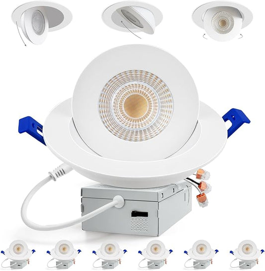 Adetu 6 Inch 360+90 Adjustable Directional Gimbal LED Recessed Lights, 5CCT Dimmable Retrofit Eyeball Can Recessed Lights with Jbox, White (6 Pack)