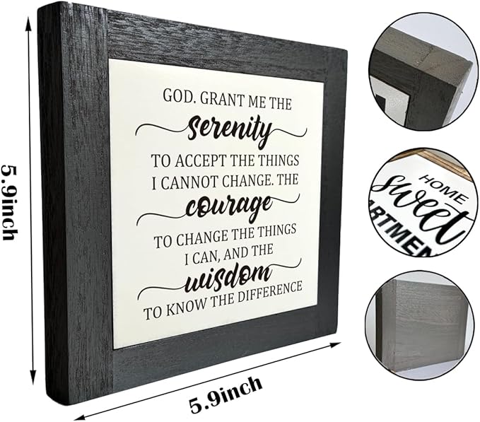 Inspirational Sign, Box Wood Plaques Desk Décor, Christian Sign, Wooden Table Sign, Religious Home Table Decor, Serenity Prayer Gift for Him Her, God. Grant Me the Serenity Courage Wisdom D1