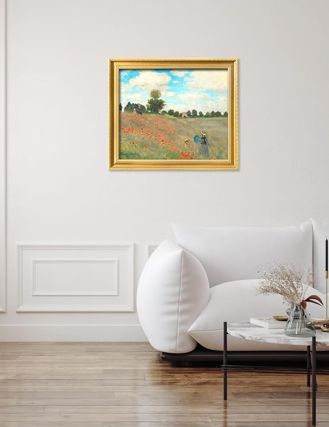 DECORARTS - Claude Monet Poppies At Argenteuil Giclee Print with Gold Solid Wood Frame, Impressionist Large Framed Wall Art, Ready to Hang, Framed Size28.75x24.75, Made in USA