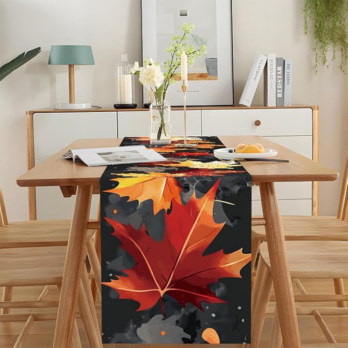 ANNA QUEEN Fall Maple Leaf Table Runner 13 x 72 Inch for Dining Table, Table Runner for Seasonal Autumn Kitchen Dining Table Decoration for Home Party Decor Table Decoration Thanksgiving Harvest