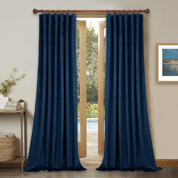 StangH Navy Blue High Ceiling Velvet Curtains Room Darkening for Boys Bedroom, Extra Long Window Covering Panels Thermal Insulated Door Curtains for Living/Dining Room, W52x L144, 2 Panels