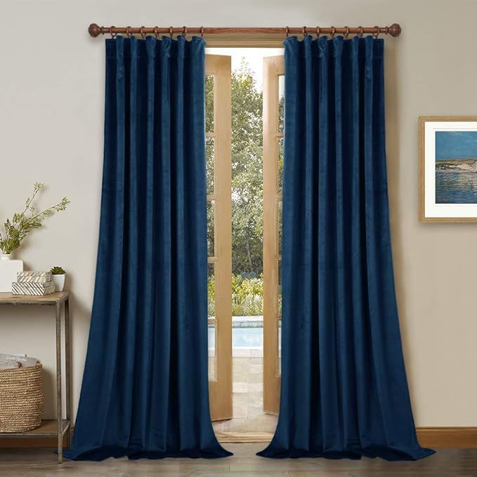 StangH Navy Blue Living Room Curtains 105 inches Long Back Tab Thermal Blackout Drapes, Heavy Soundproof Panels for Living Spaces/Home Theater, W52 x L105, 2 Panels