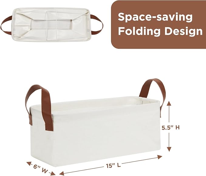 DULLEMELO Small Storage Bins, Fabric Storage Bins Closet Baskets for Organizing with PU Handles, Rectangle Closet Storage Bin with Metal Frame, Natural Color, 2-Pack