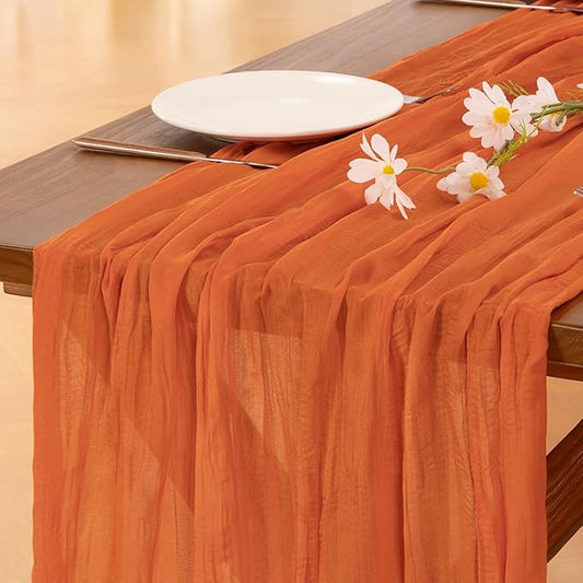 Socomi 3pcs Orange Cheesecloth Table Runner Fall Thanksgiving Boho Rustic Gauze 120 inch 10FT Cheese Cloth Runner for Wedding Party Baby Shower Birthday Home Decor Holiday Decorations