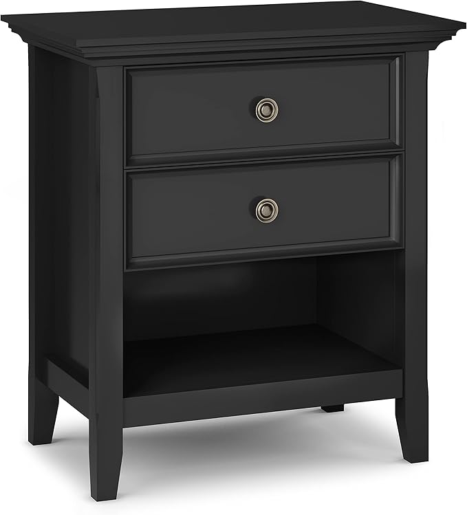 SIMPLIHOME Amherst SOLID WOOD 24 Inch Wide Traditional Bedside Nightstand Table in Black, For the Living Room and Bedroom