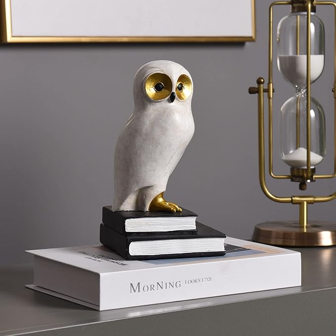 Book Ends for Shelves, Owl Decorative Bookends Bronze Bird Book Stopper Unique Kids Book Holders with Anti-Slip Base Luxurious Bookends for Kids Rooms Office Home Decor(White)
