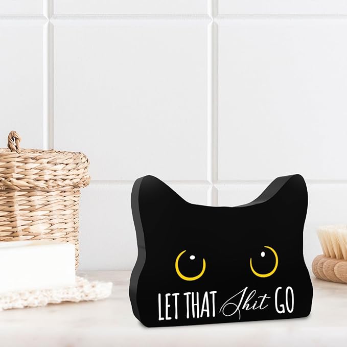 Funny Bathroom Acrylic Decor Sign, Let Them Go Sign, Black Cat Decor Cat Decor for Home Bathroom Cat Lover Gifts For Women Men