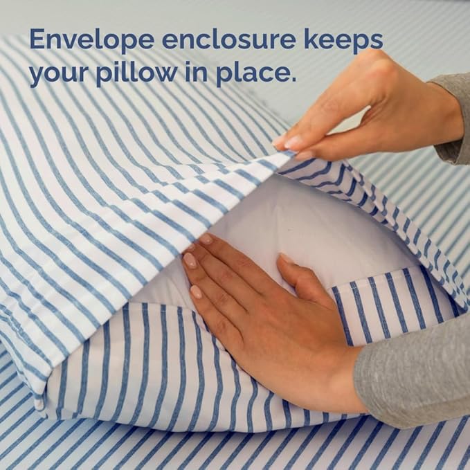 King Pillow Cases Set of 2 - Ultra Soft Hotel Quality Pillowcase Covers - Comfy, Cozy & Wrinkle Free - Shrinkage and Fade Resistant - Machine Washable Pillow Protectors - 2 Piece Set - Blue Stripes 2