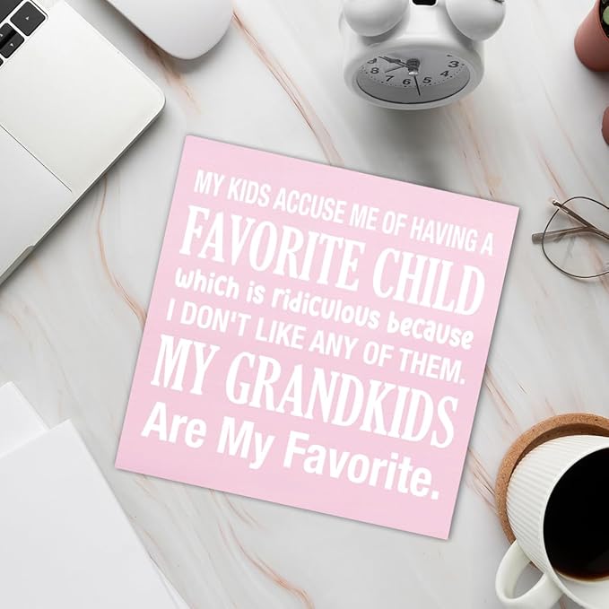 My Kids Accuse Me of Having a Favorite Child Wooden Sign Grandparents Day Decorations Grandma Gift Ideas Wood Block Plaque Box Sign for Home Desk Shelf Table Decorations 5 X 5 Inch - Pink