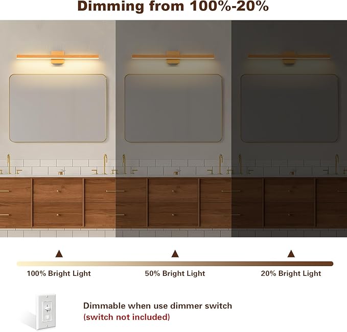 Joossnwell Bathroom Light Fixture Over Mirror Dimmable 5CCT Vanity Lights Bar 31.5 Inch Modern Bathroom Lighting Led Bath Vanity Light Gold and Black Mirror ETL Certificated