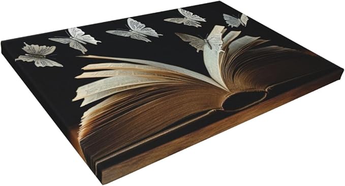 Olivine Butterfly Large Wall Art, Book Pictures Wall Decor, Bookish Butterfly Painting, Reading Nook Canvas Prints, Framed Artwork for Dining Room Living Room Bedroom Library Office Home Decor 36"x24"