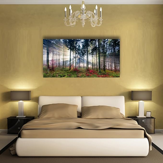 Forest Pictures Canvas Wall Art for Living room Bedroom Wall Decor,Sunrise Wall Art Print Paitnings for home Decor,Morden Artwork Tree Morning light Canvas Art Waterproof Stretched Ready to