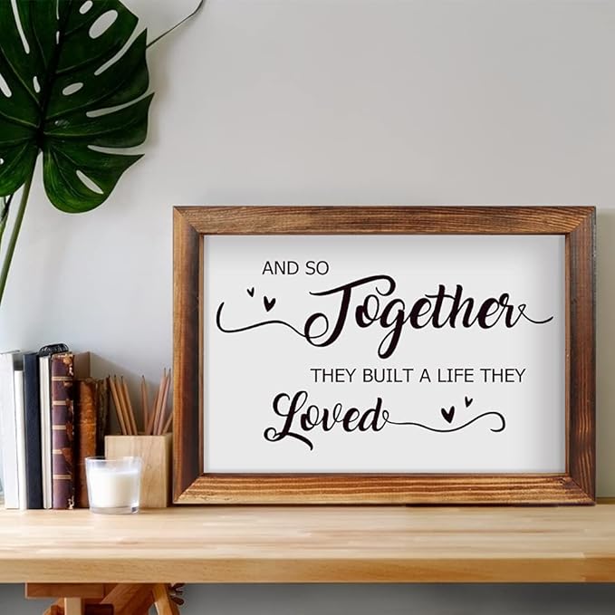 CHDITB And So Together They Built A Life They Loved Framed Wood Sign Plaque(16×11), Inspirational Couple Love Quotes Wooden Wall Table Sign Home Decor, Vintage Wall Art Sign for Living Room Bedroom