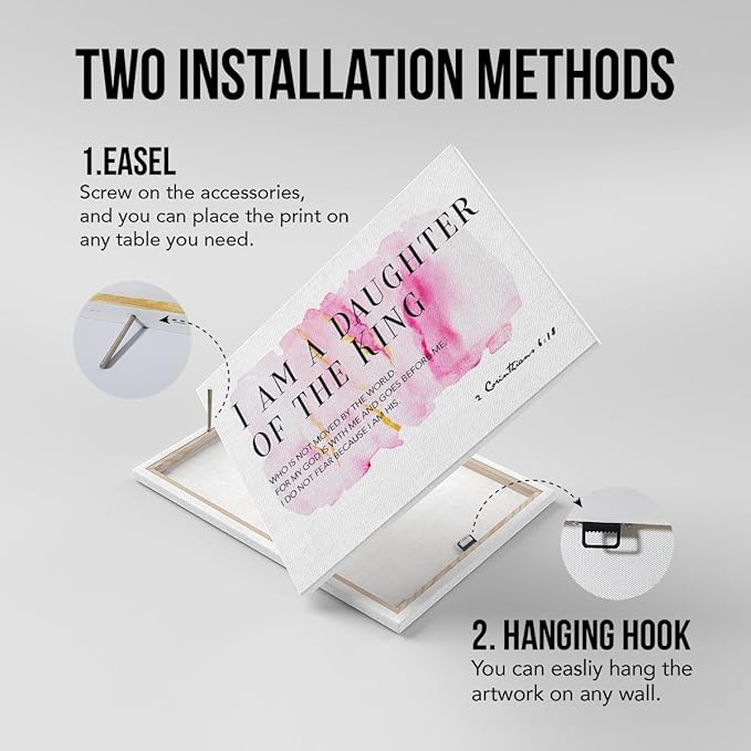 Daughter Gift From Dad Mom Bible Verses Canvas Wall Art I Am the Daughter of a King Prints Framed Watercolor Christian Paintings Artwork Ready to Hang Home Girl Nursery Decor 15x11.5 Inches