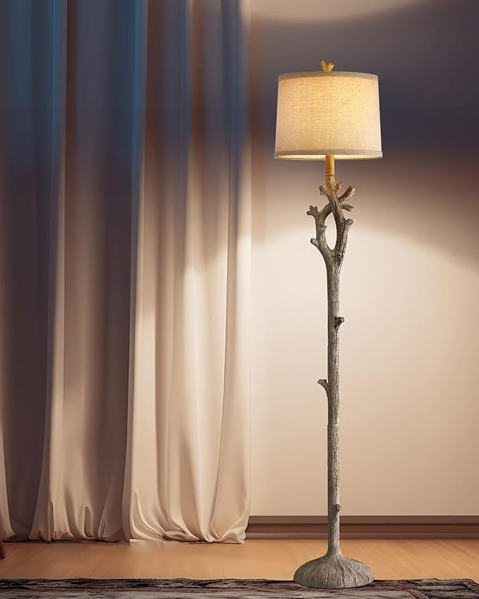 OYEARS Retro Farmhouse Floor Lamp for Living Room Rustic Standing Lamps Tree Trunk Deco Modern Country Vintage Wood Grain 59.75" Tall Corner Floor Lamp Bedroom Office