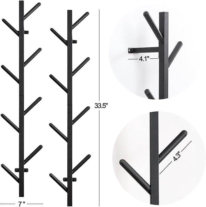 GAWAMAY Vertical Coat Rack Wall Mount Set of 2, Black Modern Metal Coat Hanging Cowboy Hat Rack for Wall, Mounted Coat Hooks Organizer for Hallway Entryway Bedroom Living Room Home Decor (H-33.4")