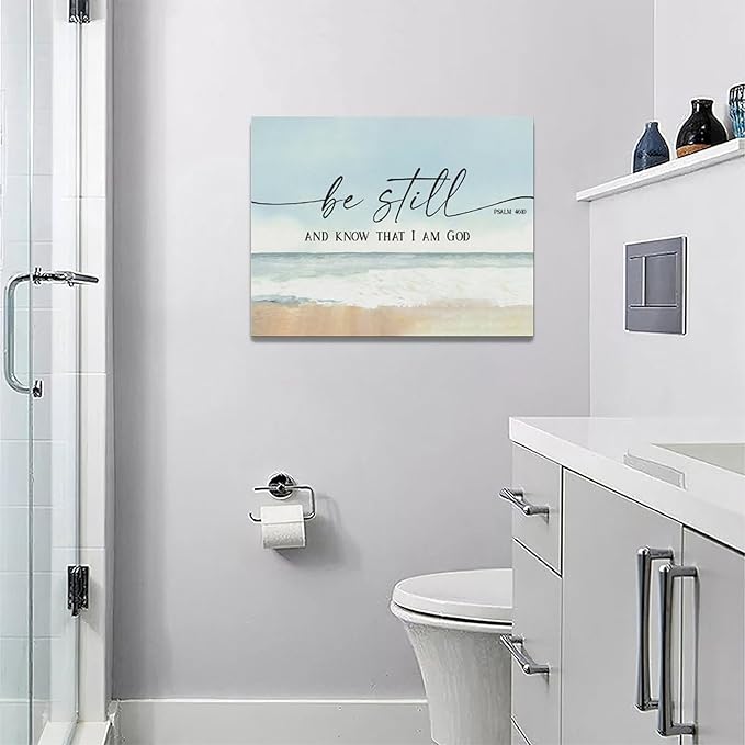 Large Christian Wall Art Be Still and Know That I Am God Pictures Wall Decor Bible Verse Psalm Canvas Painting Print Modern Home Decor Artworks Framed for Living Room Bathroom Master Bedroom 16"x12"
