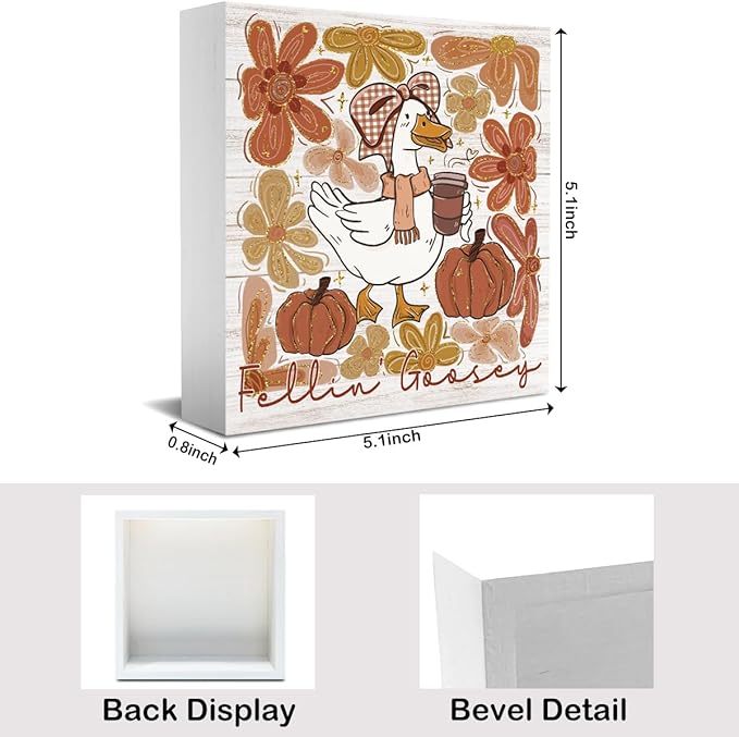 Feelin Goosey Fall Decorations for Home Office Funny Silly Goose Fall Decor, Autumn Pumpkin Goose Bow Decorations for House Gifts for Animals Lovers 5 x 5 inches (Tub 1701)