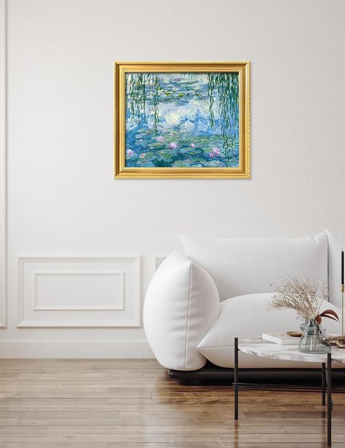 DECORARTS - Claude Monet Water Lilies 1916-1919 Giclee Print with Gold Solid Wood Frame, Impressionist Large Framed Wall Art, Ready to Hang, Framed Size28.75x24.75, Made in USA
