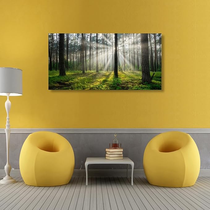 Green Forest Wall Art for Living Room Bedroom Office Large Landscape Sunrise Grass Nature Canvas Wall Art Kitchen Pictures Modern Tree of Life Wall Decor Paintings Artwork 20 * 40inch