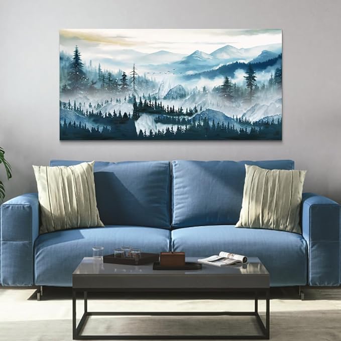 Wapluam Fog forest Wall Painting Large Framed Wall Art For Living Room Abstract Wall Decor For Bedroom Office Inspiration Pictures Canvas Art Prints Artwork Modern Ready To Hang Home Decorations