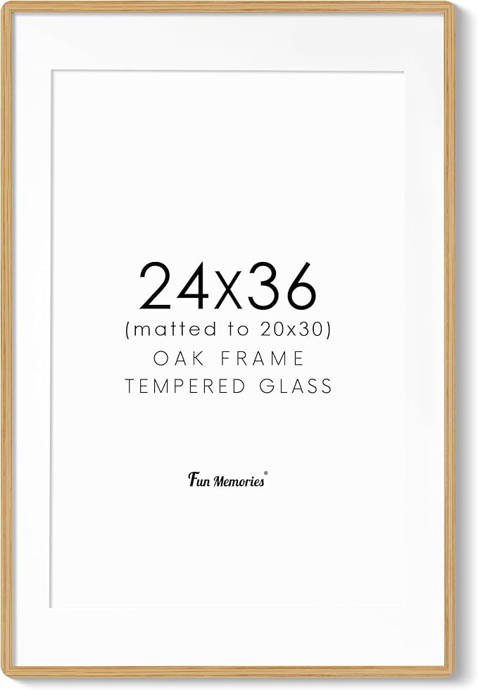 24x36 Poster Frame for Wall, 24 by 36 Picture Frame - Solid Oak Wood & Tempered Glass, Rustic 24 x 36 Wood Frame for Home Decor, 23x36 Picture Frame with Mat for 20x30, Natural Oak Color, 1 Pack