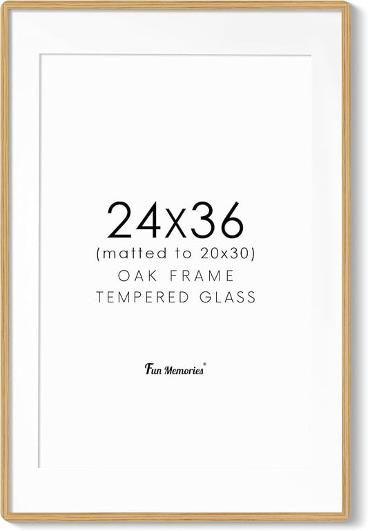 24x36 Poster Frame for Wall, 24 by 36 Picture Frame - Solid Oak Wood & Tempered Glass, Rustic 24 x 36 Wood Frame for Home Decor, 23x36 Picture Frame with Mat for 20x30, Natural Oak Color, 1 Pack