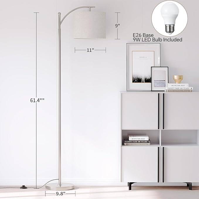 SUNMORY Arc Floor Lamp,Modern Floor Lamp with 9W 3 Color Temperatures Bulb,Metal Standing Lamps with Adjustable Hanging Lampshade,Tall Floor Lamps for Living Room,Bedroom,Office