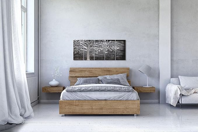 Yihui Arts Metal Tree Wall Decor Hand Grind On Aluminum Modern Abstract Nature Wall Art Contemporary Landscape Pictures for Living Room Bedroom Dinning