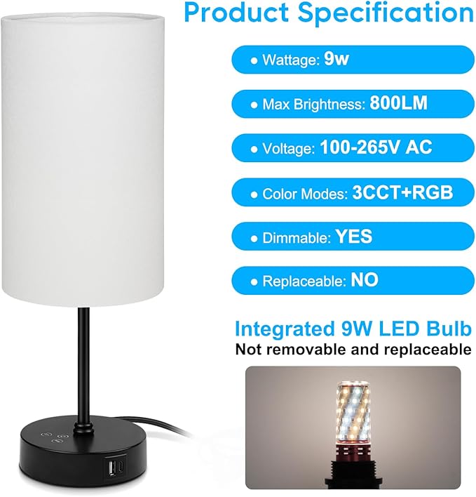 Unicozin Table Lamp, 3 CCT 3000K/4500K/6500K & RGB Color Changing, Stepless Dimmable, 17Inch Bedside Lamp for Reading, Ambience Nightstand Light for Home Decor Party, Cream Shade