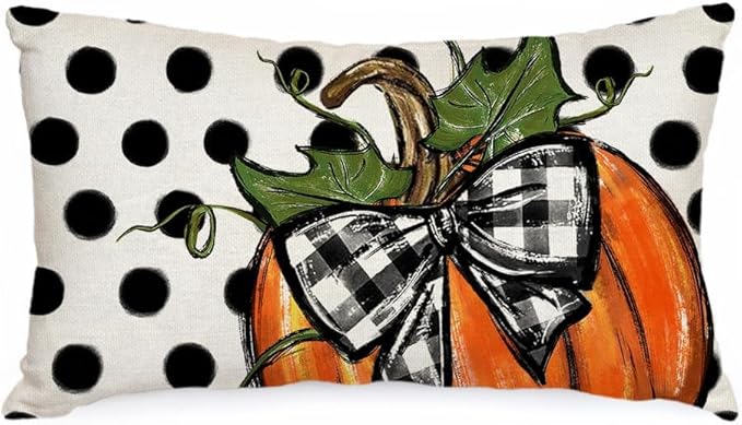 AACORS Fall Pillow Cover 12x20 Inch Polka Dots Pumpkin Decor Autumn Farmhouse Seasonal Pillow Case Decoration for Home Sofa Couch AA279-12