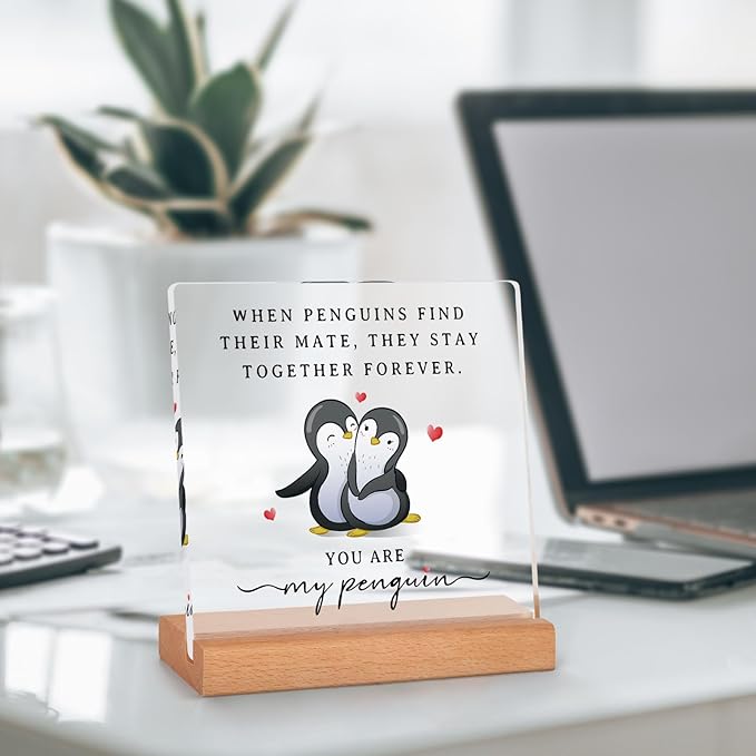 SteadStyle Gifts for Him Her Boyfriend Girlfriend, Romantic Acrylic Plaque Penguin Present, Wedding Anniversary Birthday Gifts for Women Men, Christmas I Love You Gift for Couples Wife Husband
