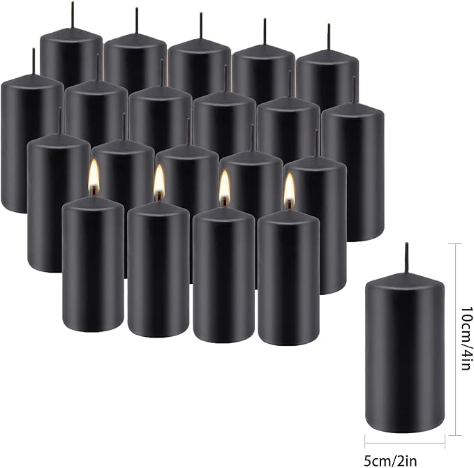 Set of 20 | 2-Inch Wide x 4-Inch Tall Black Pillar Candles - Elegant Décor for Home, Events, and Celebrations - Deep Black Finish