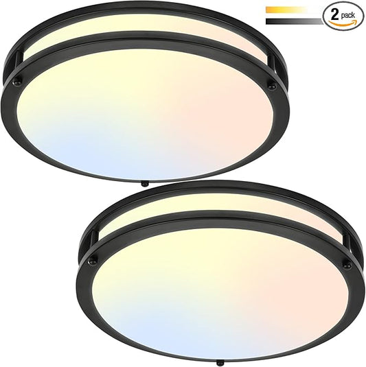 13Inch 36W Ceiling Light Fixtures 2 Packs, 5CCT Flush Mount Ceiling Mount Lights 2700K 3000K 4000K 5000K 6500K, Dimmable Close to Ceiling Lights, LED Ceiling Lights for Bathroom Kitchen Bedroom, Black