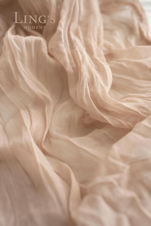 Ling's Moment 14Ft x 35" Wide Nude Gauze Semi-Sheer Table Runner Cheesecloth Ivory Tablecloth for Wedding Party Bridal Shower Boho Beige Table Decor Neutral Warm Sand