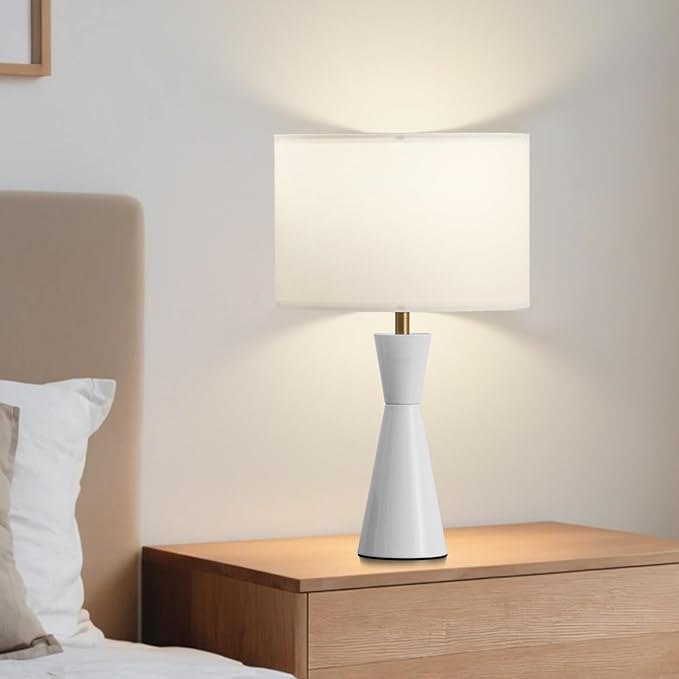 Nightstand Lamps Set of 2, 3-Color Dimmable White Bedside Lamp for Livingroom/Bedroom/Entryway and Other Rooms, Led Bulb Included