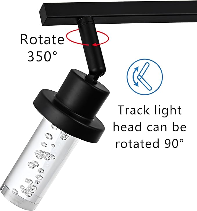 MELUCEE LED Track Lighting Fixtures Ceiling 4-Light Black Semi Flush Mount Ceiling Light Bathroom Wall Light with Flexibly Rotatable Light Heads, Built-in LED Chips, 5-Color Temperature Adjustable