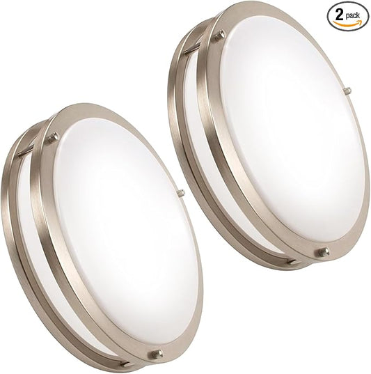 OOWOLF 16inch 48W LED Flush Mount Ceiling Light Fixture Dimmable, Super Bright Brushed Nickel Ceiling Light 4800LM 5000K Daylight White 480W Equivalent, Ceiling Lamp for Bedroom, Kitchen, 2-Pack