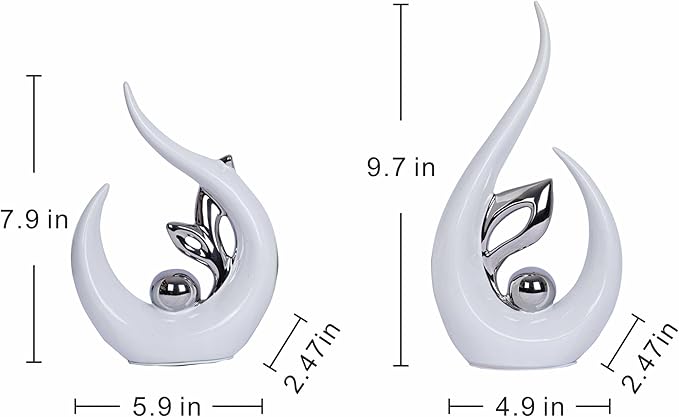 2 PCS White Decor Accent Ceramic Statue White Silver Mid Century Modern Home Decor Accents Sculpture Decorations Centerpieces for Living Room Kitchen Coffee Table Shelf Bookshelf Office Dining Table