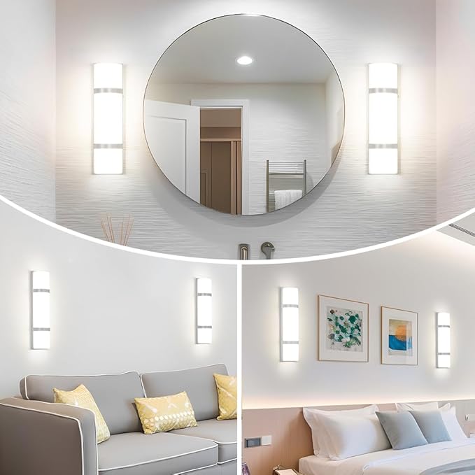 LED Bathroom 16 Inch Vanity Lighting Fixtures | CRI 90 4000K Brushed Nickel Wall Sconce Set of Two with White Frosted Glass Shade | 120V 15W 1200LM Dimmable with Dimmer Switch(not Included)