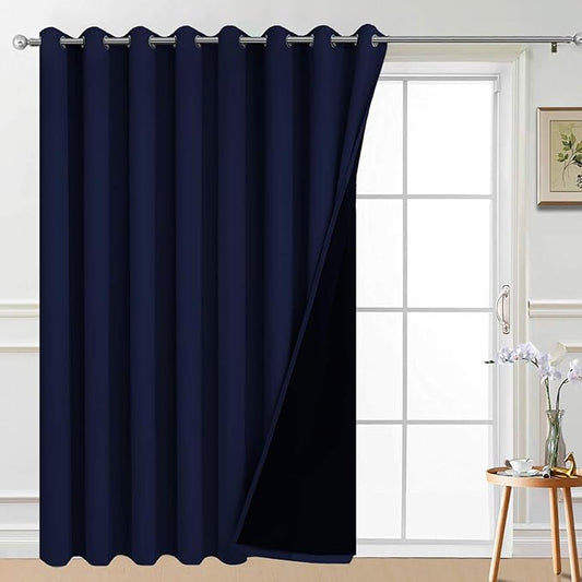 Yakamok 100% Blackout Thermal Insulated Grommet Curtains, Noise Reducing Barrier Panel for Sliding Glass Door, 2 Thick Layers Heat Light Blocking Patio Door Drapery, Navy Blue, W100 x L96, 1 Panel