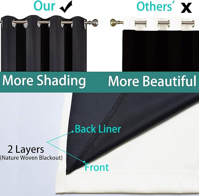 Yakamok 100% Cream Blackout Curtains for Bedroom, Light Blocking Thermal Insulated Noise Reducing Blackout Drapes for Living Room(62Wx63L, 2 Panels)